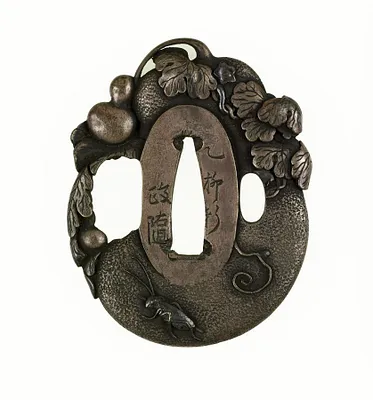 Tsuba with Gourd with Grasshopper