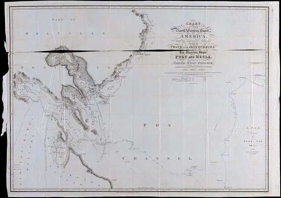 Chart of a part of the North Eastern Coast of America and its adjacent Islands shewing the track and discoveries of his Majesty's ships Fury and Hecla in search of a North West passage under the command of Capt. W.E. Perry in the year 1821, 1822, 1823