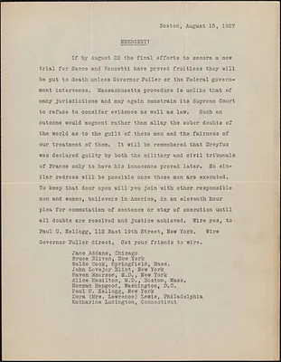Jane Addams et al typed letter (circular), Chicago, Ill, August 15, 1927