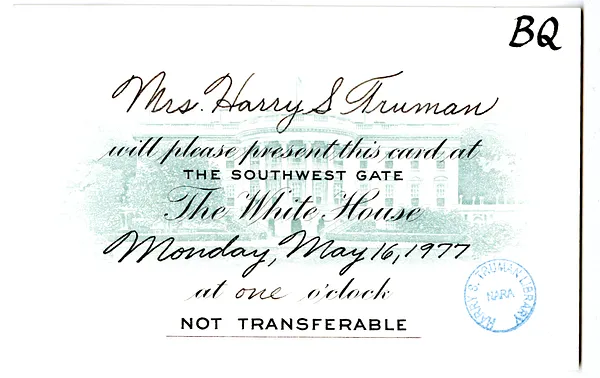 Invitation from First Lady Rosalynn Carter to Bess W. Truman