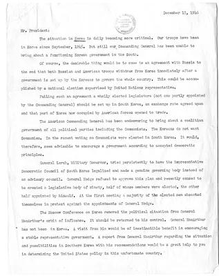 Memorandum from Secretary of War Robert Patterson to President Harry S. Truman, with Attached Note