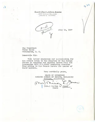 Letter from Mrs. Marion Jones to President Harry S. Truman