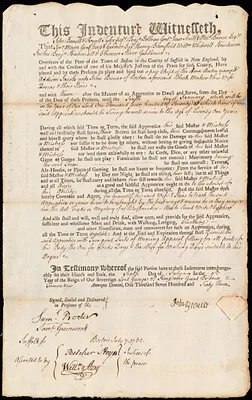 Addison Jacobs indentured to apprentice with John Brewer of Boston, 6 July 1763