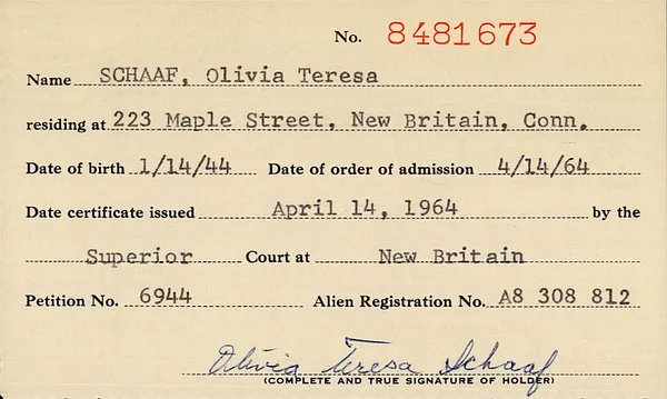 Naturalization Index, Hartford County Superior Court at New Britain, 1939-1973, Schaaf-Tselios