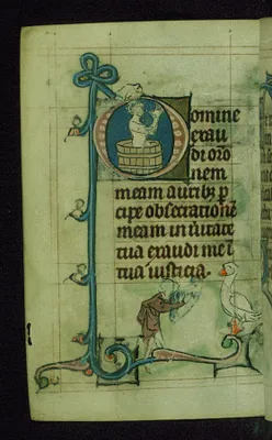 Leaf from Book of Hours: Prime from Hours of the Virgin, Initial D with the Martyrdom of John the Evangelist