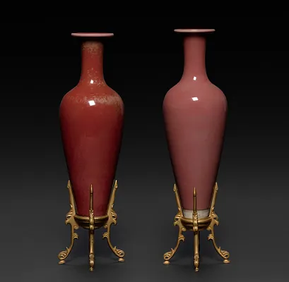 Pair of Bottles with Peach Bloom Glaze