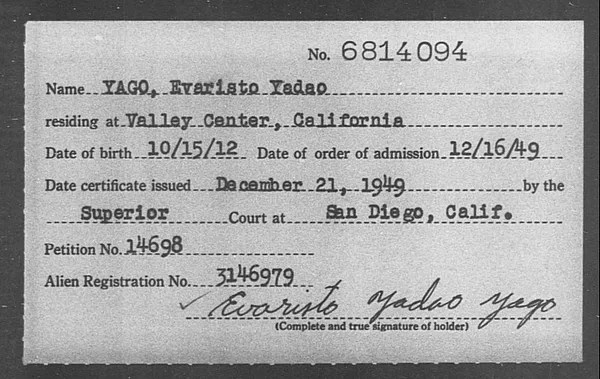 Yago, Evaristo Yadao - 1949