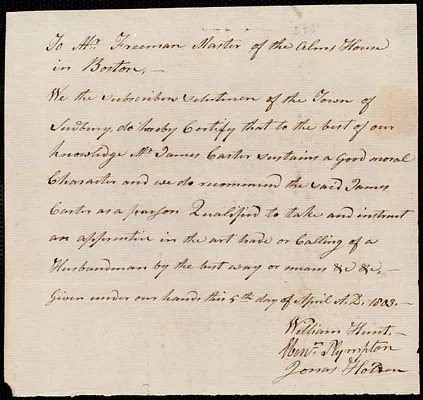 William Higgins indentured to apprentice with James Carter of Sudbury, 8 April 1803