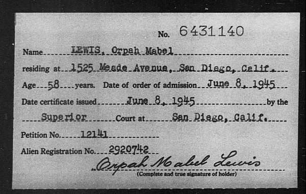 Lewis, Orpah Mabel - 1945