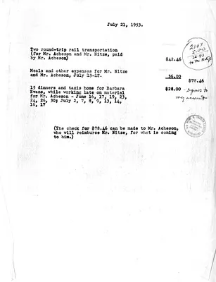 Expense Memorandum for Dean Acheson