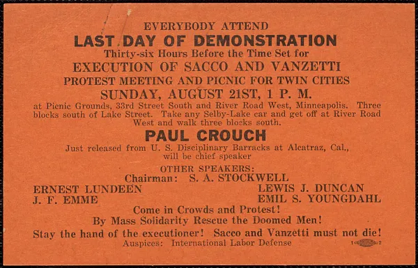 Handbill, [August 1927]: Last day of demonstration