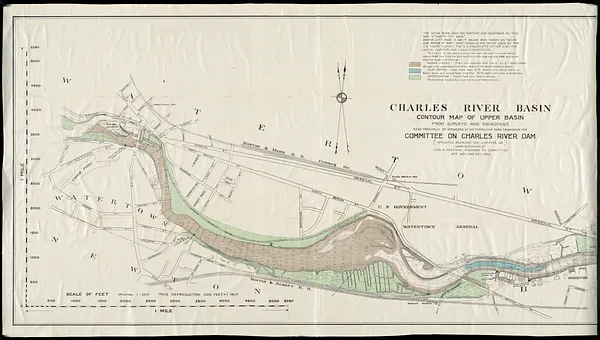 Charles River Basin contour map of upper basin
