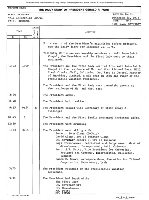 President Gerald R. Ford's Daily Diary, December 25, 1976
