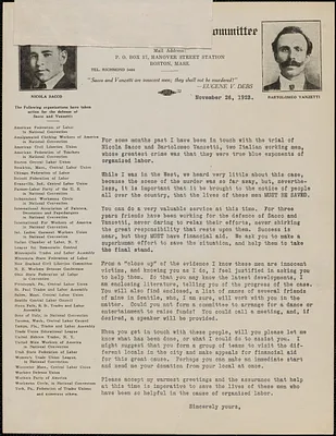 Sacco-Vanzetti Defense Committee typed letter (circular), Boston, Mass., November 26, 1923