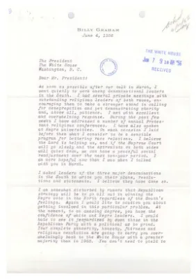 Letter, Reverend Billy Graham to President Dwight D. Eisenhower Regarding Racial Problems and Civil Rights