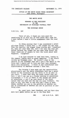 Remarks of the President to the University of Michigan Football Team [Ford Speech or Statement]