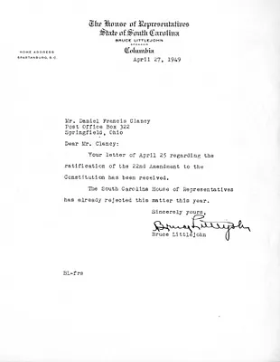 Letter from Bruce Littlejohn to Daniel F. Clancy