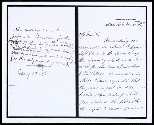 Copy of original letter from Prof. Thomas Egleston to Wm. Curtis regarding the establishment of a trust for the care and maintenance of the Paterson-Egleston Monument