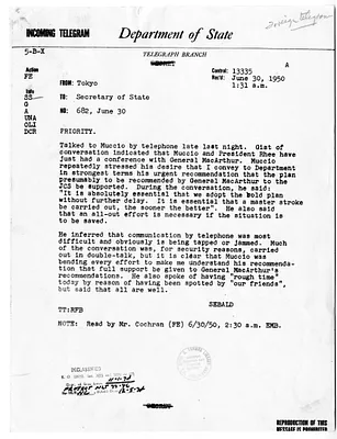 Telegrams from William Sebald to Secretary of State Dean Acheson