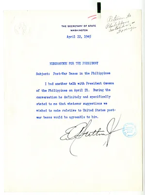 Memorandum from Secretary of State Edward Stettinius to President Harry S. Truman