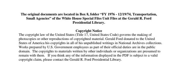 FY 1976 - 12/19/74 - Transportation, Small Agencies
