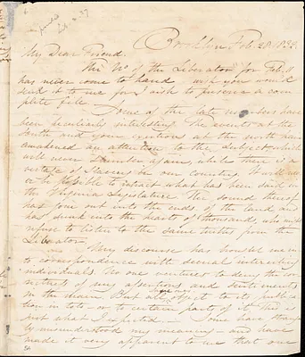 Letter from Samuel Joseph May, Brooklyn, [Connecticut], to William Lloyd Garrison, 1832 Feb[ruary] 29