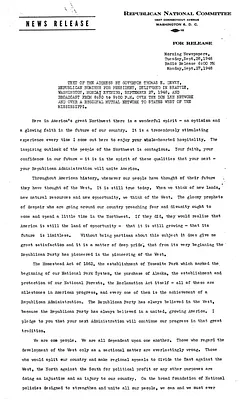 Press Release, Speech by Governor Thomas E. Dewey, Seattle, Washington