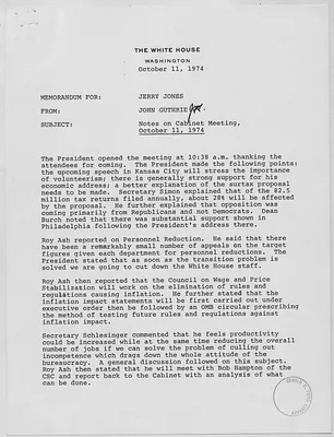 Ford Administration Notes on Cabinet Meeting