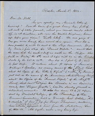 Letter from Samuel May, Boston, to Richard Davis Webb, March 20, 1852