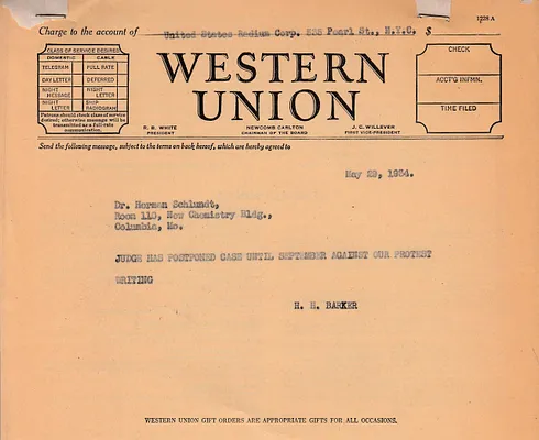 Telegram to Dr. Herman Schlundt, May 29, 1934