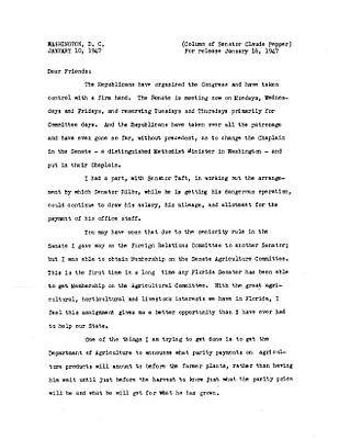Pepper, Senator Claude [1947]