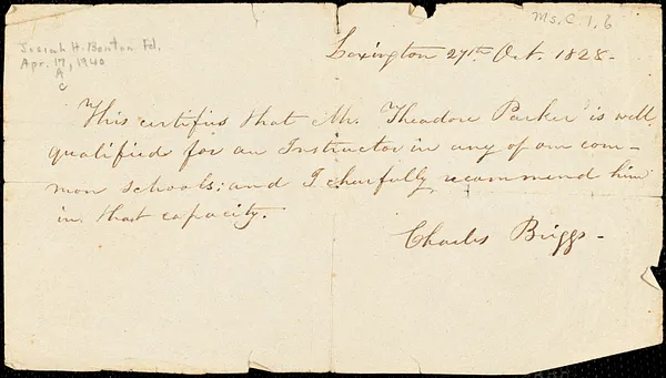 Letters from Charles Briggs, Lexington, [Massachusetts], 1828 Oct[ober] 27 and Will P. Huntington, Lexington, [Massachusetts], 1828 Oct[ober] 16