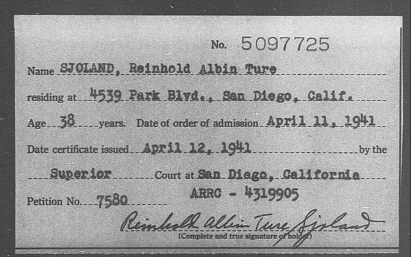 Sjoland, Reinhold Albin Ture - 1941