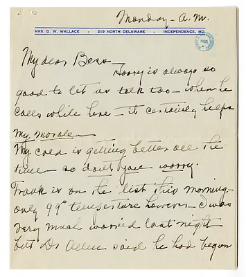Letter from Madge Gates Wallace to Bess W. Truman