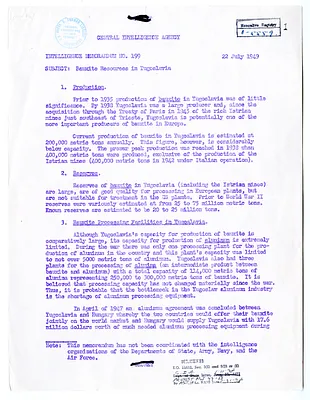 Central Intelligence Agency, Intelligence Memorandum Number 199