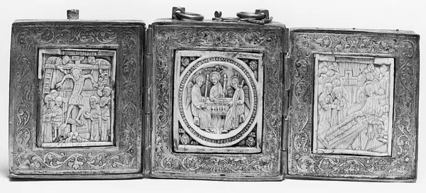 Triptych Icon with the Deposition, Holy Trinity, and Women at the Tomb
