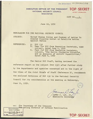 Memorandum from James S. Lay, Jr. to the National Security Council with Attachment