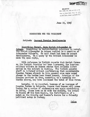 Memorandum from Acting Secretary of State Joseph Grew to President Harry S. Truman, Current Foreign Developments