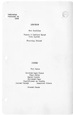 White House Luncheon and Dinner Menu