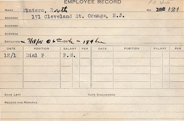 Employee Record, 1918