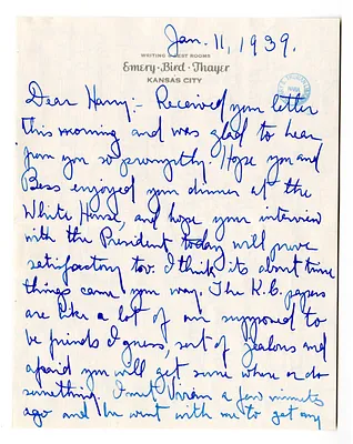 Letter from Mary Jane Truman to Harry S. Truman