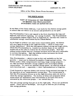 Text of Remarks by the President on Signing the Proclamation Increasing Fees on Imported Oil [Ford Speech or Statement]