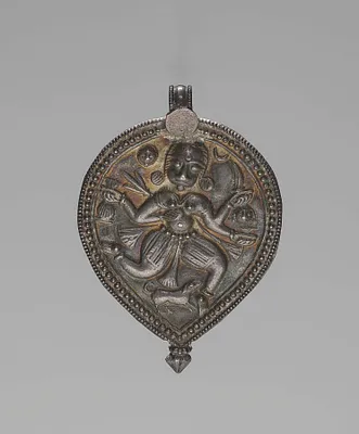Amulet in the Shape of a Pipal Leaf (Ficus religiosa) with Four-armed Dancing Shiva