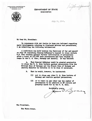 Letter from Secretary of State James Byrnes to President Harry S. Truman
