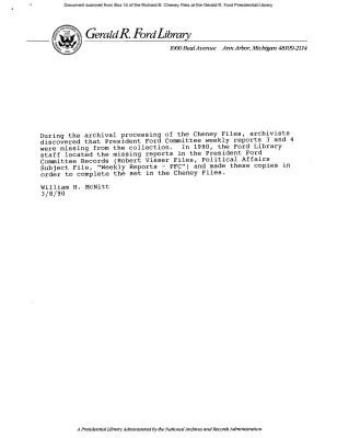 President Ford Committee Weekly Report #3, July 28, 1975