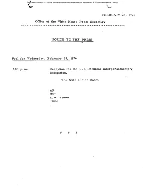 Pool for Wednesday, February 25, 1976 [Pool Assignments]