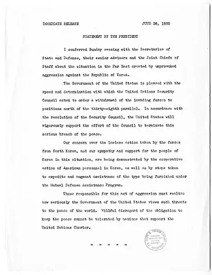 Press Release, Statement by President Harry S. Truman