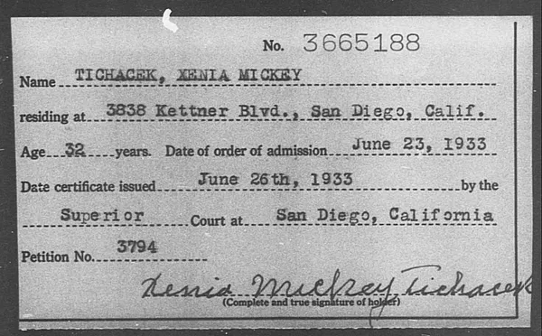 Tichacek, Xenia Mickey - 1933