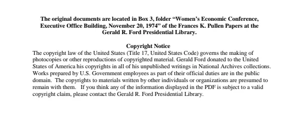 1974/11/20 - Women's Economic Conference, Executive Office Building