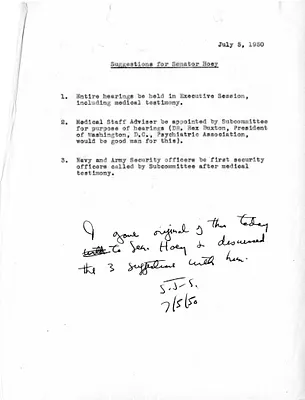 Memorandum, Suggestions for Senator Hoey